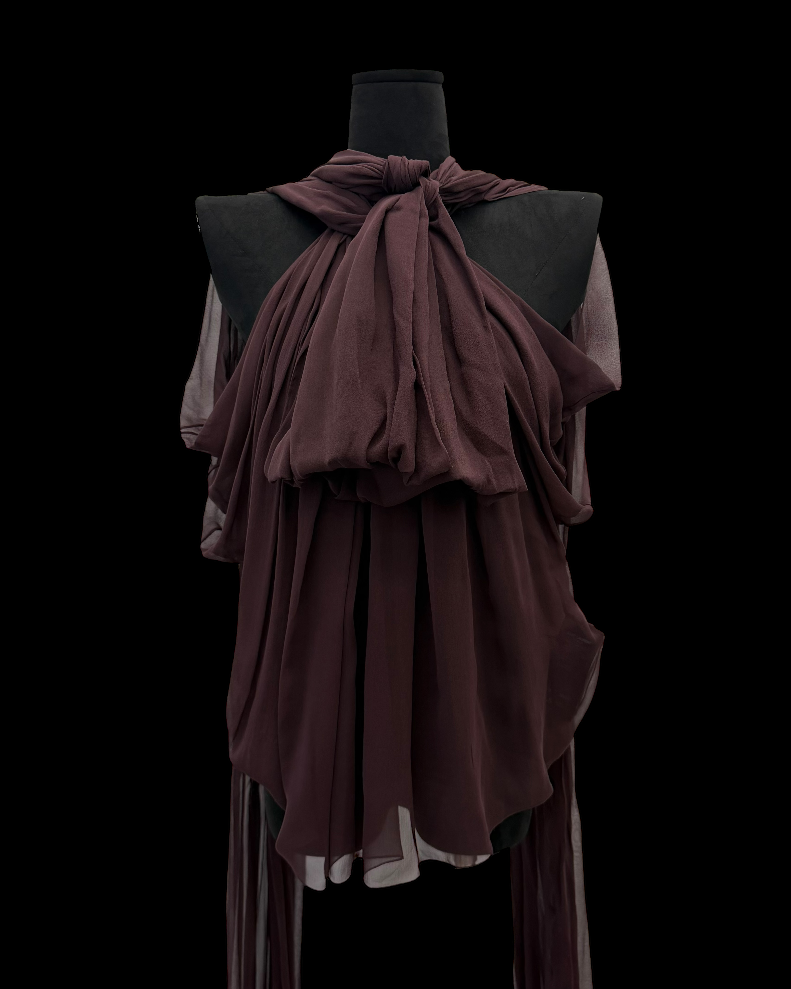 SAINT LAURENT FW23 SILK CREPE BLOUSE WITH LAVALLIERE NECKLINE