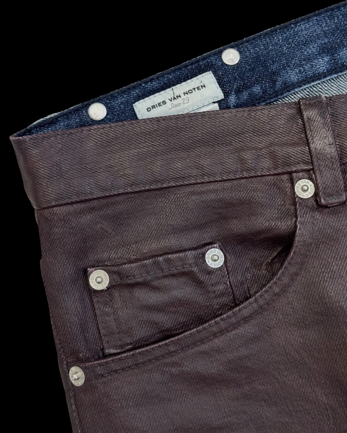DRIES VAN NOTEN SS22 WAXED PENDA DENIM JEANS