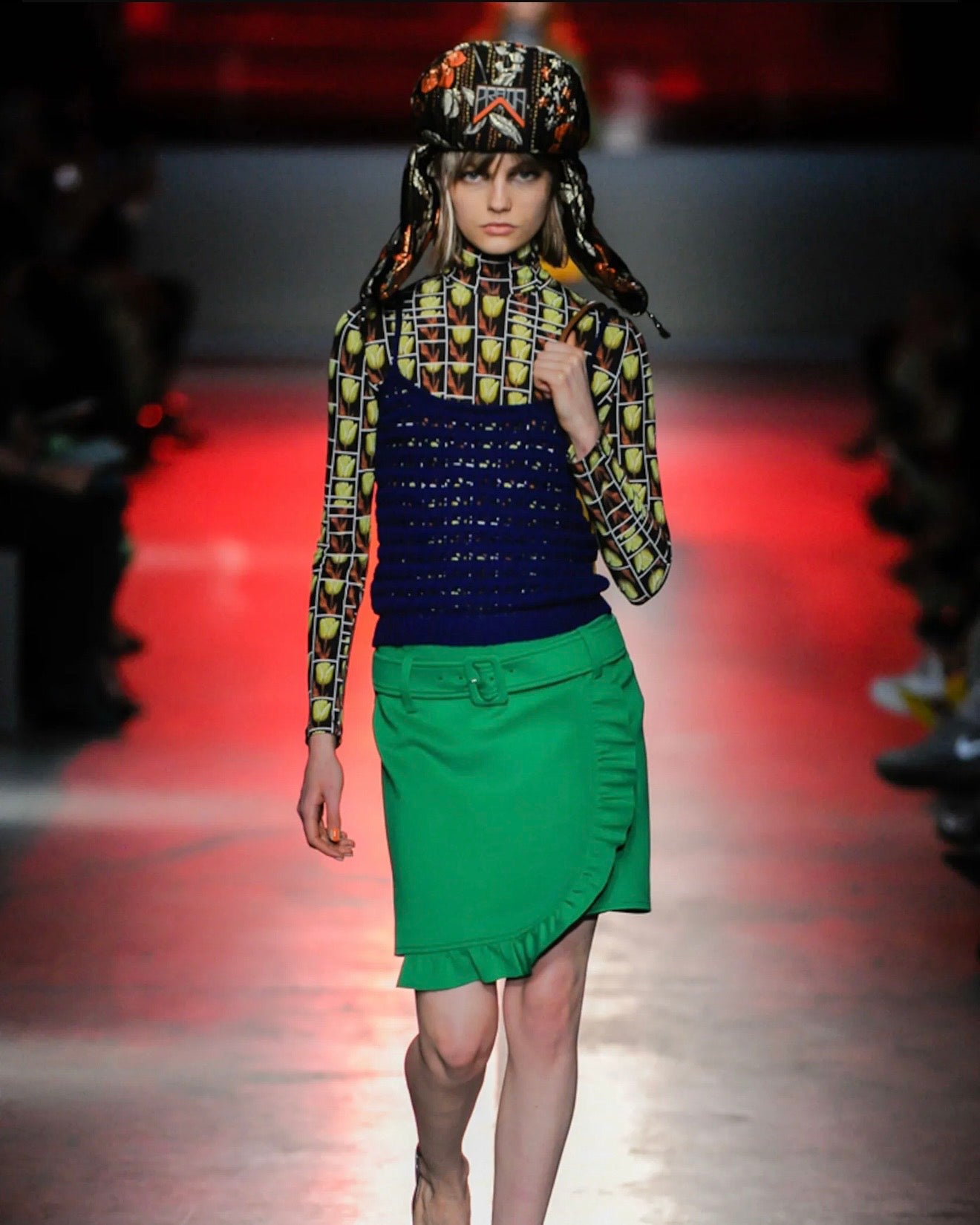 PRADA RESORT 2019 FLORAL JACQUARD BROCADE TRAPPER HAT