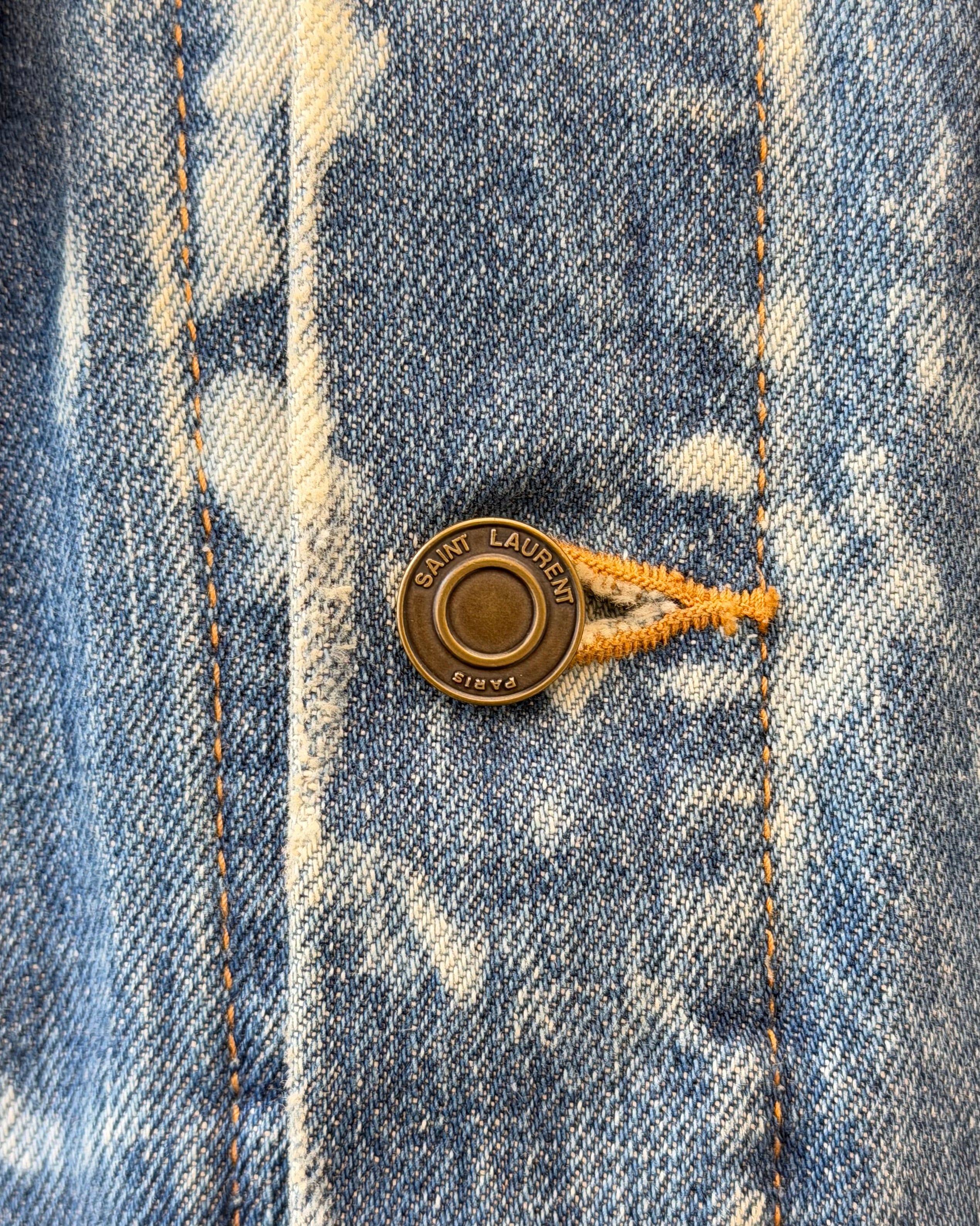 SAlNT LAURENT SS16 DESTROYED JEAN JACKET IN BLUE PUNK DENIM