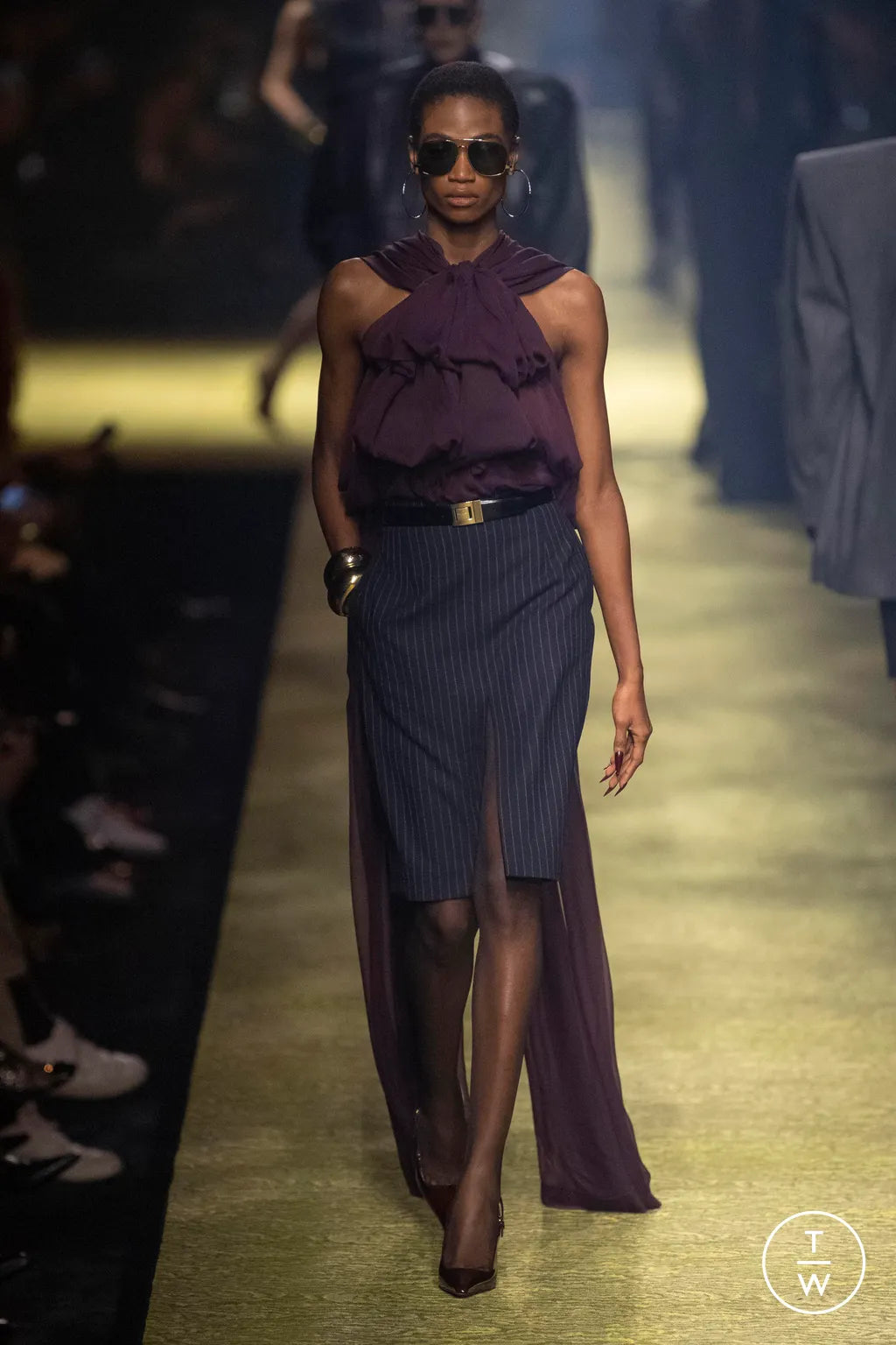 SAINT LAURENT FW23 SILK CREPE BLOUSE WITH LAVALLIERE NECKLINE