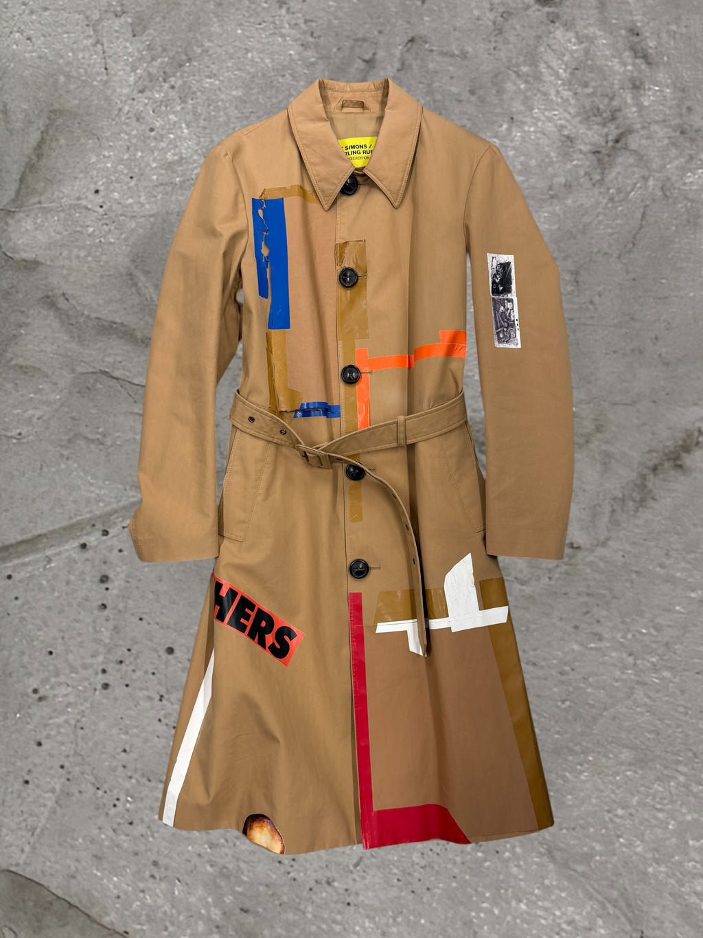 RAF SIMONS X STERLING RUBY AW14 PATCHES COLLAGE TRENCH COAT