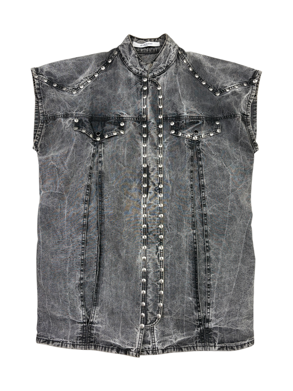 GIVENCHY STUDDED DENIM SLEEVELESS SHIRT
