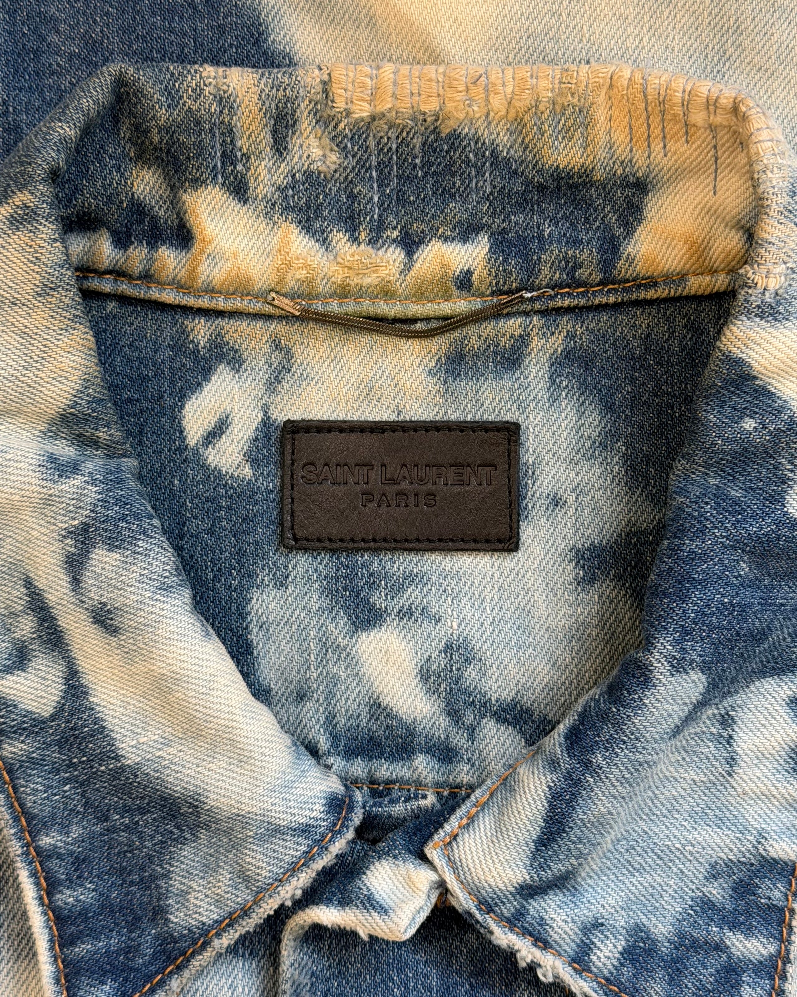 SAlNT LAURENT SS16 DESTROYED JEAN JACKET IN BLUE PUNK DENIM