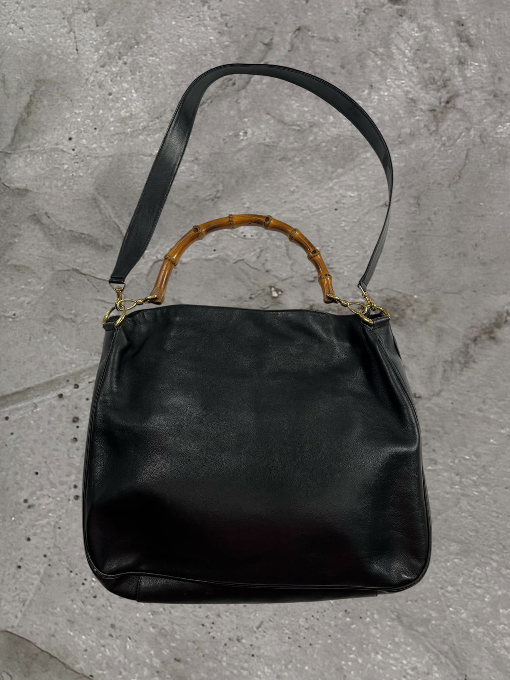 GUCCI LEATHER BAMBOO HOBO BAG