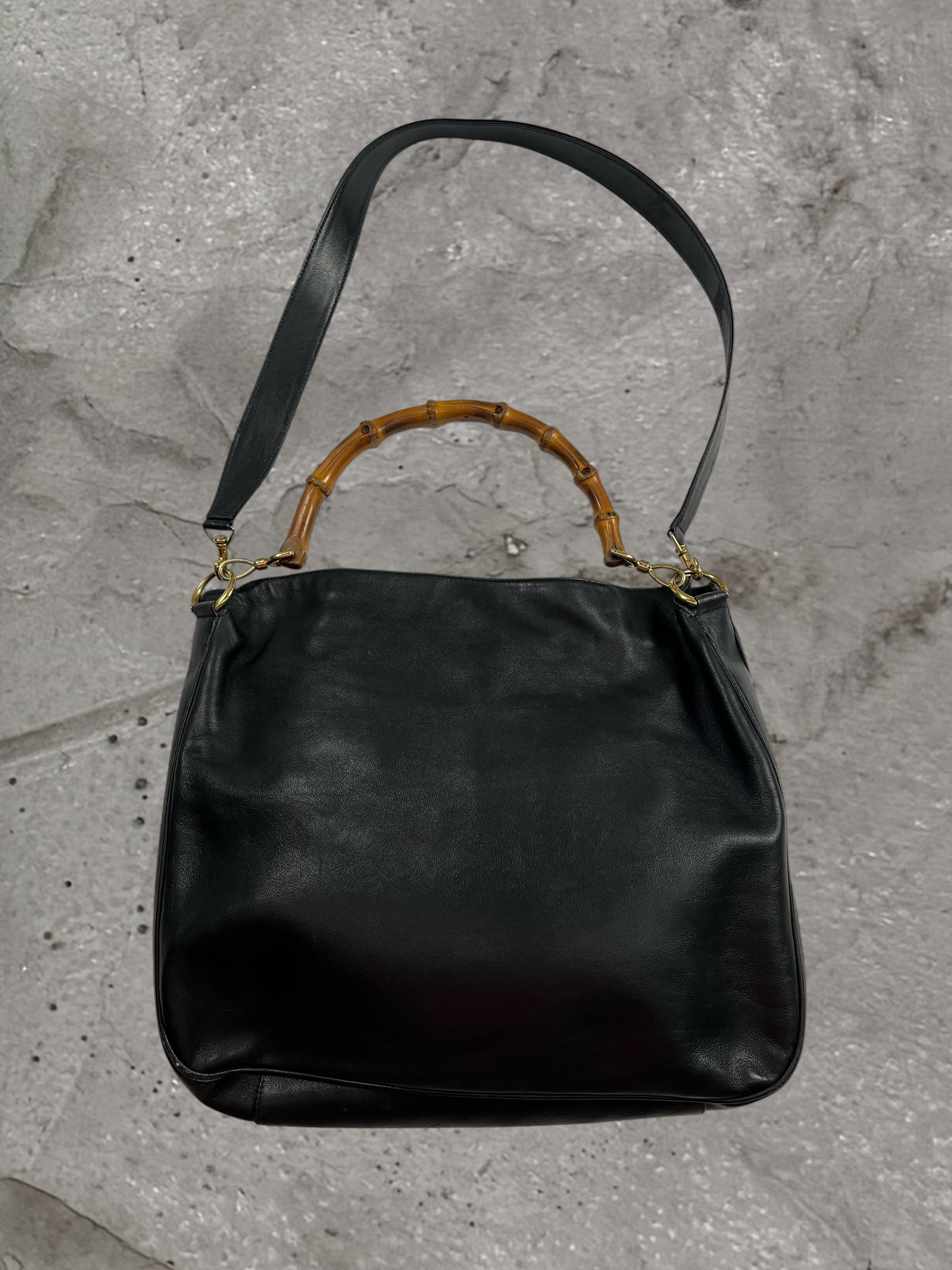 GUCCI LEATHER BAMBOO HOBO BAG