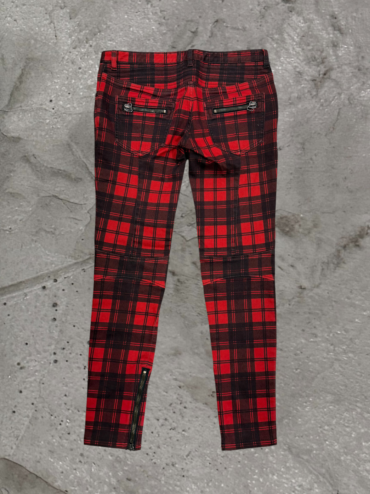 BALMAIN AW08 TARTAN BIKER DENIM JEANS