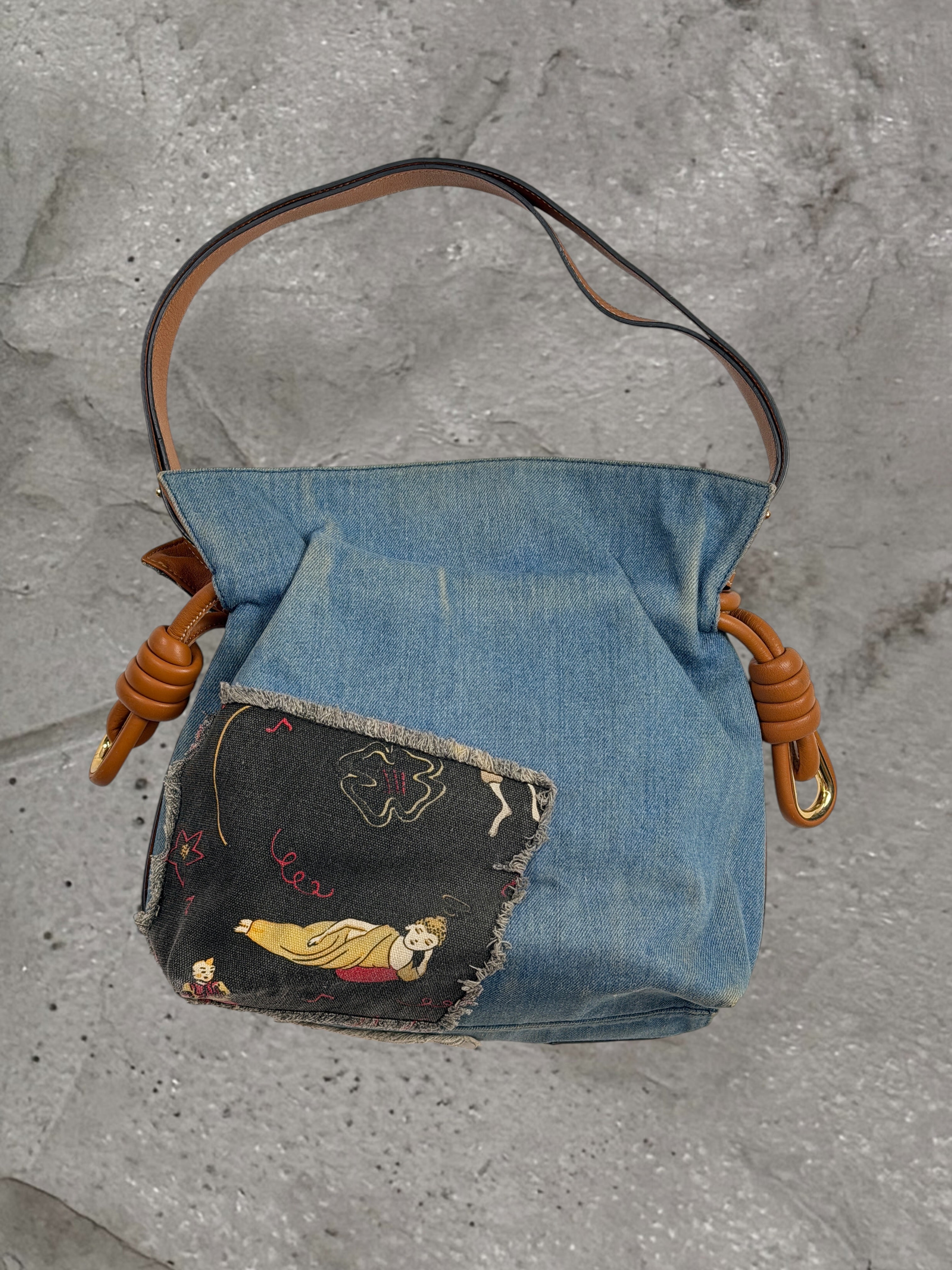 LOEWE PAULA'S IBIZA FW17 PATCHWORK FLAMENCO KNOT TOTE BAG