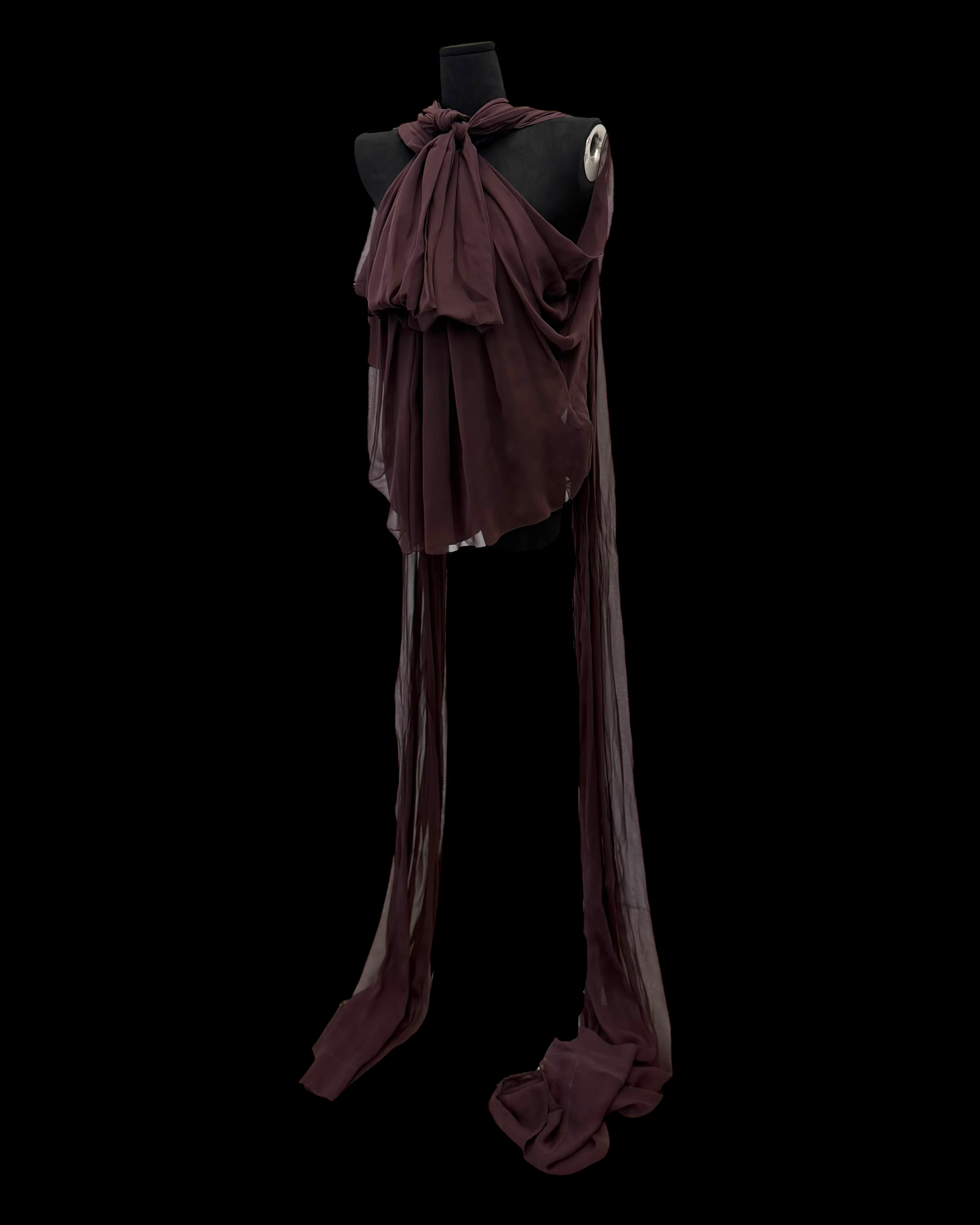 SAINT LAURENT FW23 SILK CREPE BLOUSE WITH LAVALLIERE NECKLINE