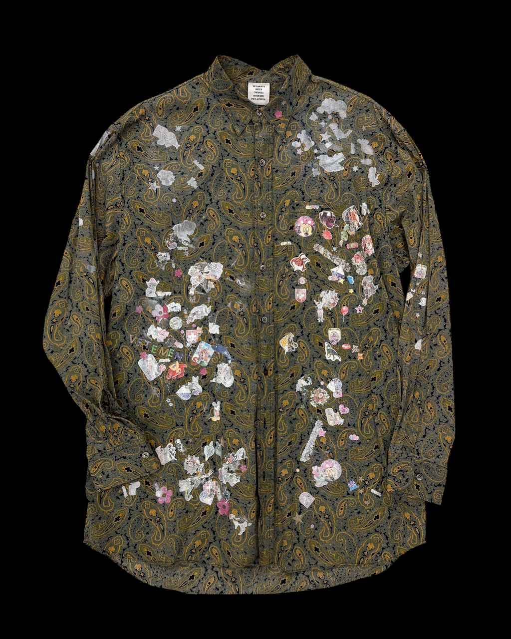VETEMENTS FW19 ALL-OVER PAISLEY STICKER OVERSIZED SHIRT