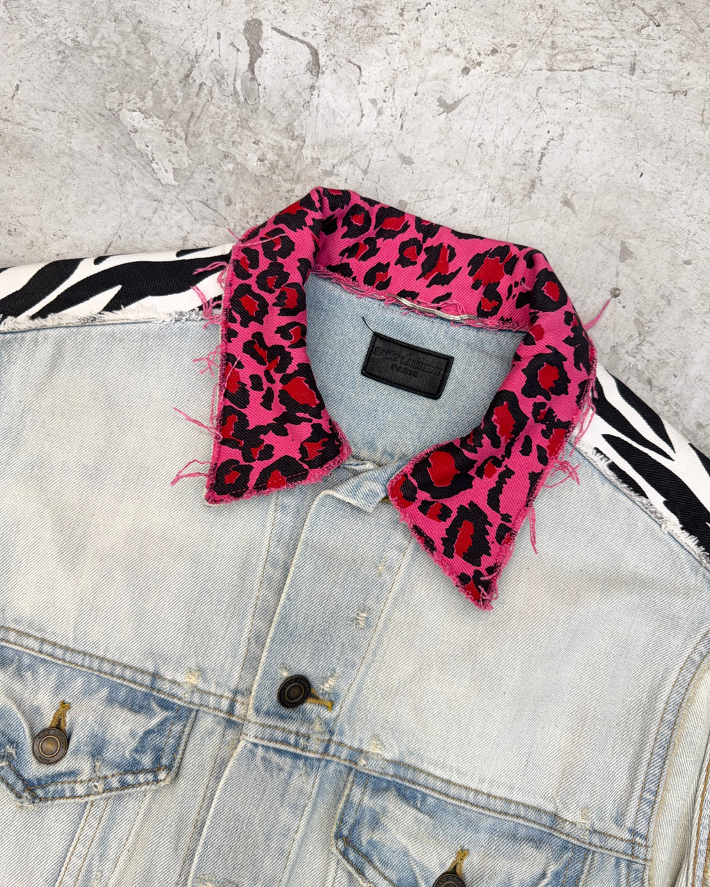 SAINT LAURENT SS16 ANIMAL PRINT PANELLED DENIM GILET