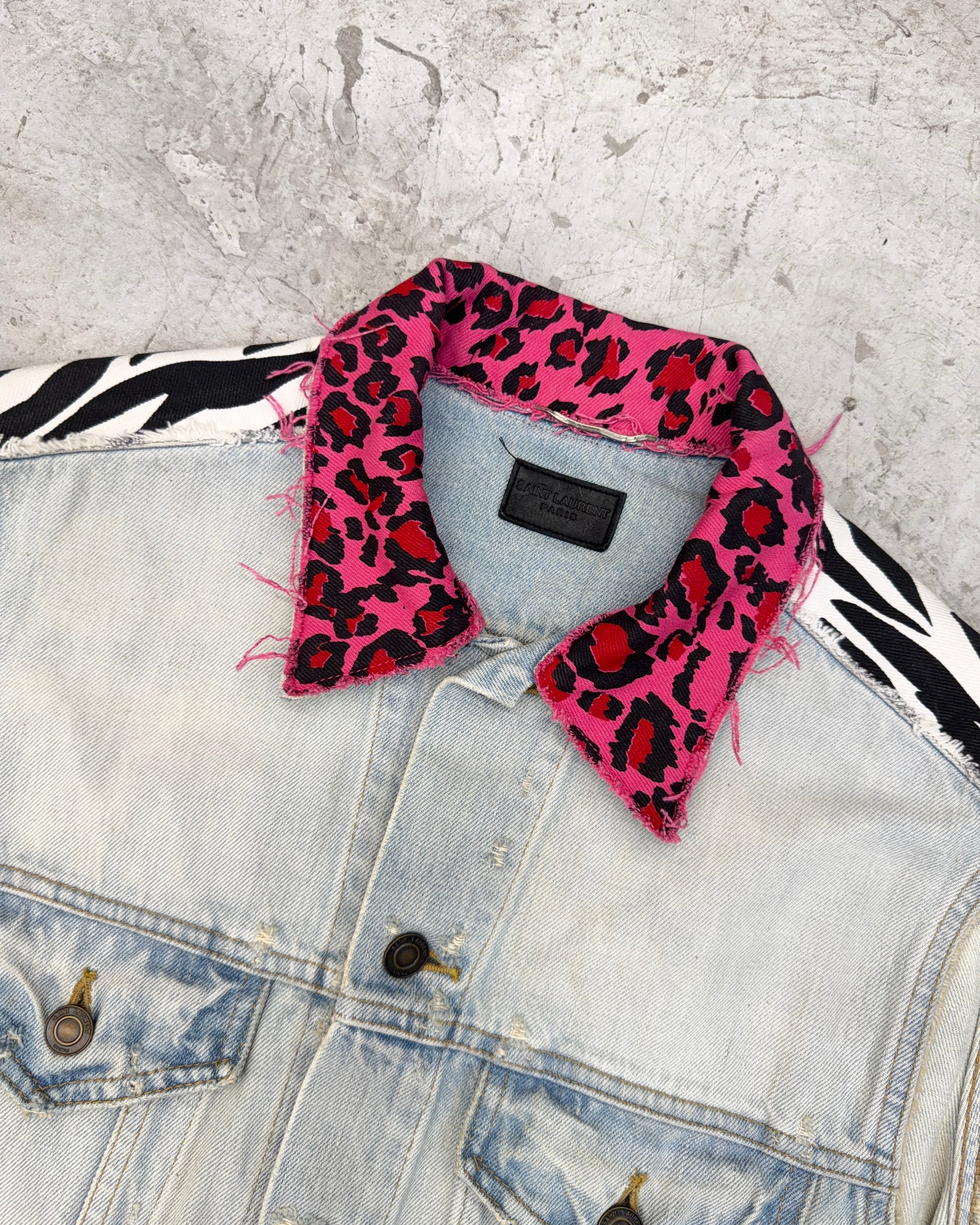 SAINT LAURENT SS16 ANIMAL PRINT PANELLED DENIM GILET