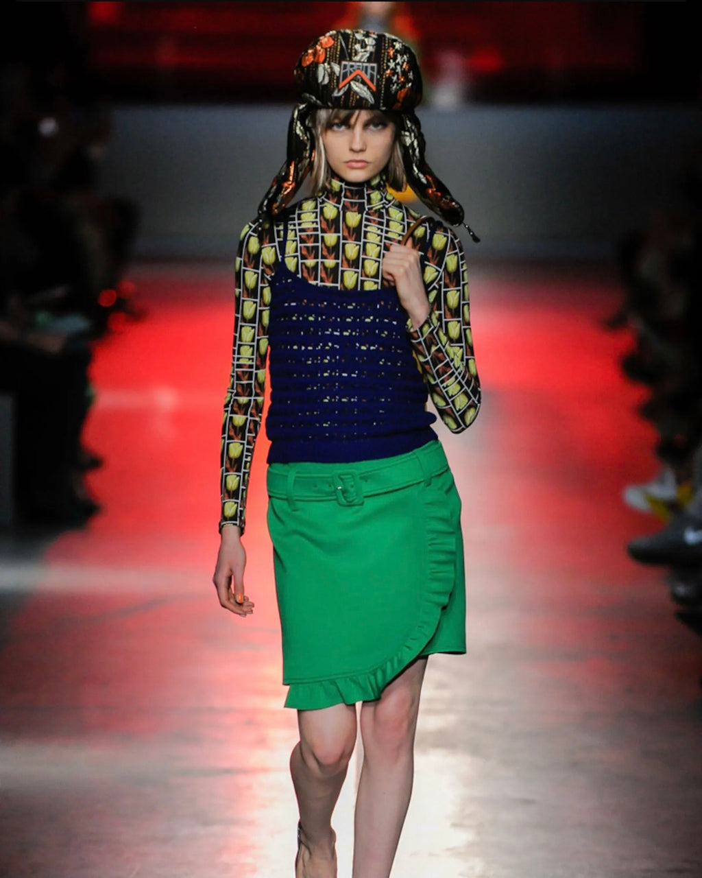PRADA RESORT 2019 FLORAL JACQUARD BROCADE TRAPPER HAT