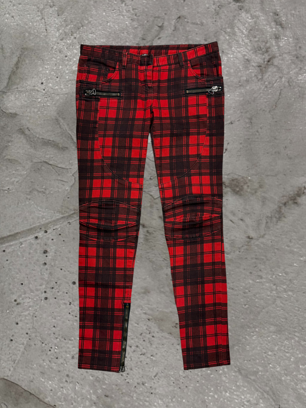 BALMAIN AW08 TARTAN BIKER DENIM JEANS