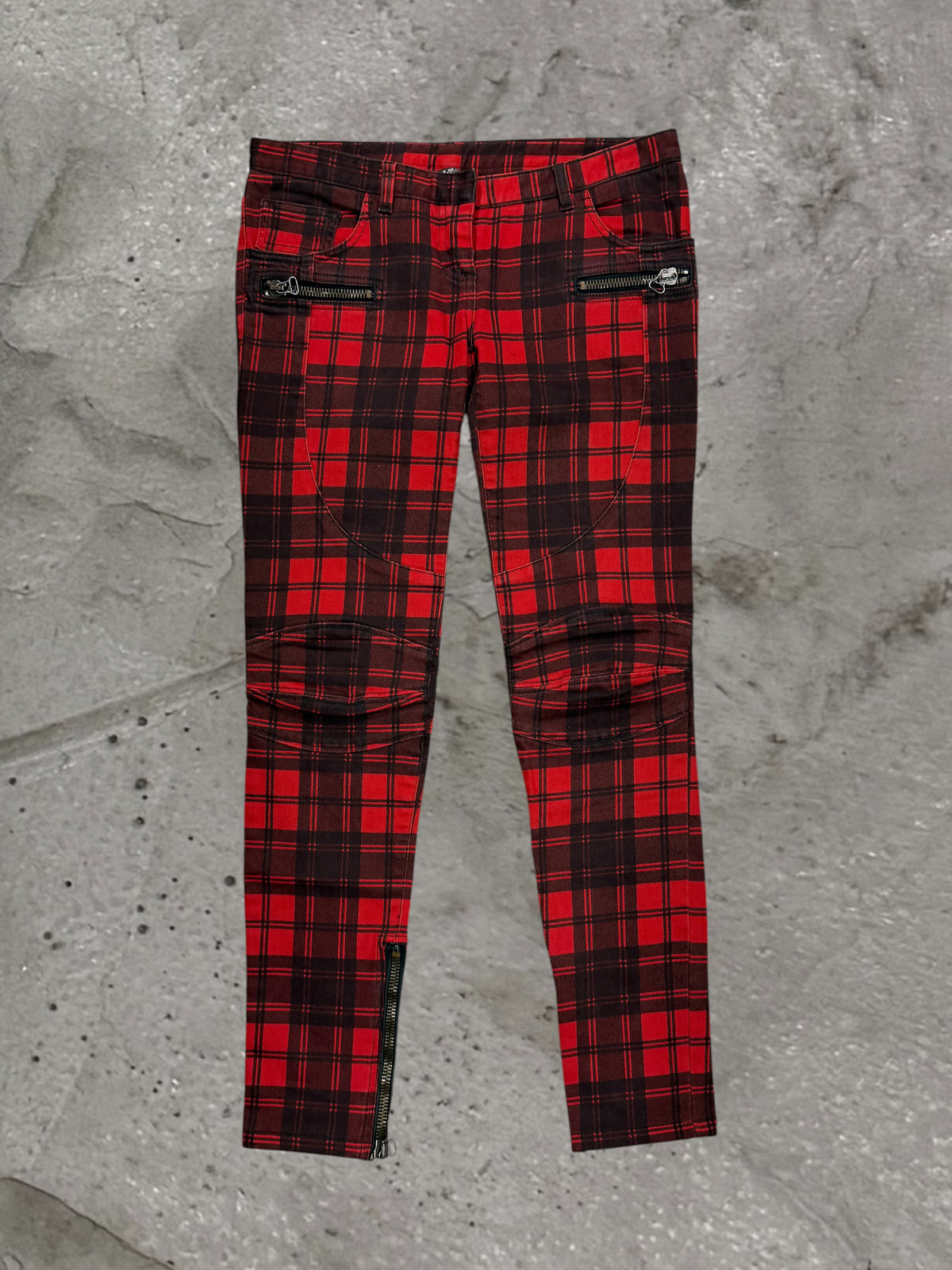 BALMAIN AW08 TARTAN BIKER DENIM JEANS