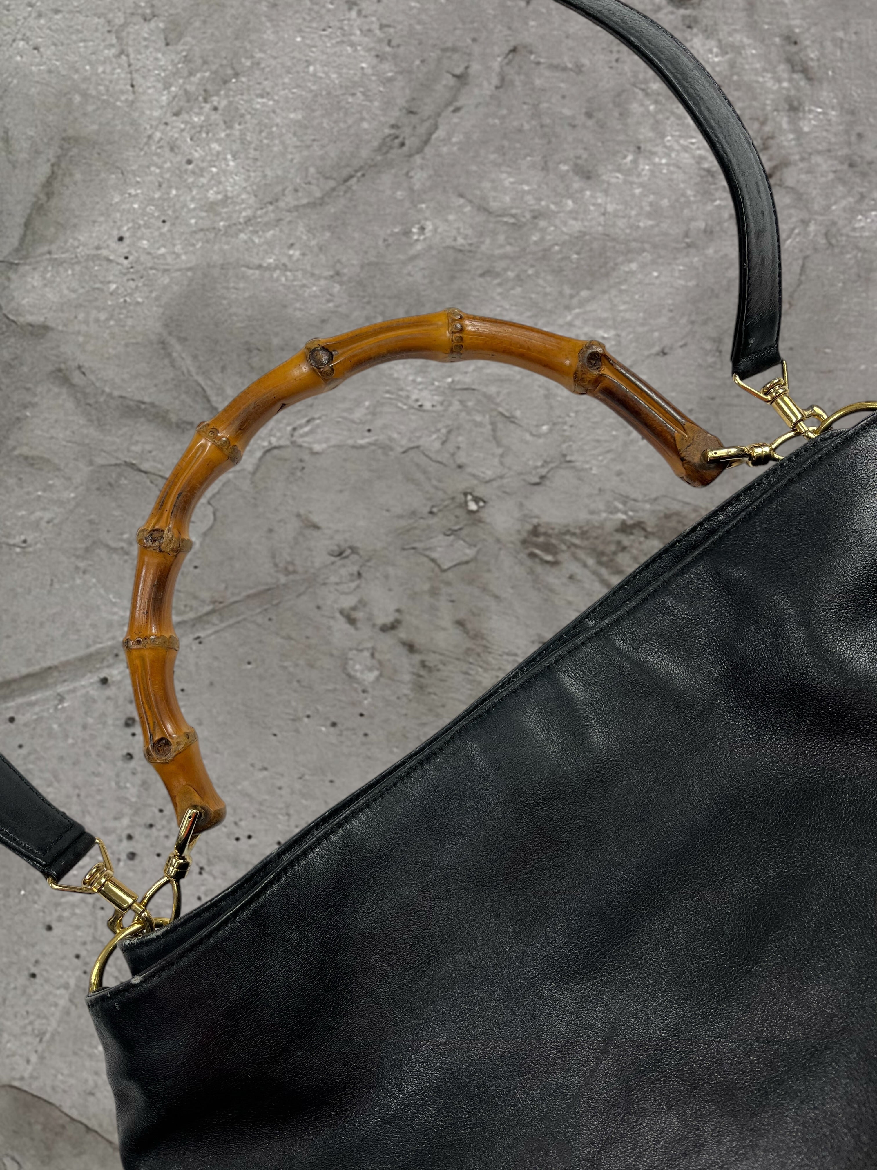 GUCCI LEATHER BAMBOO HOBO BAG