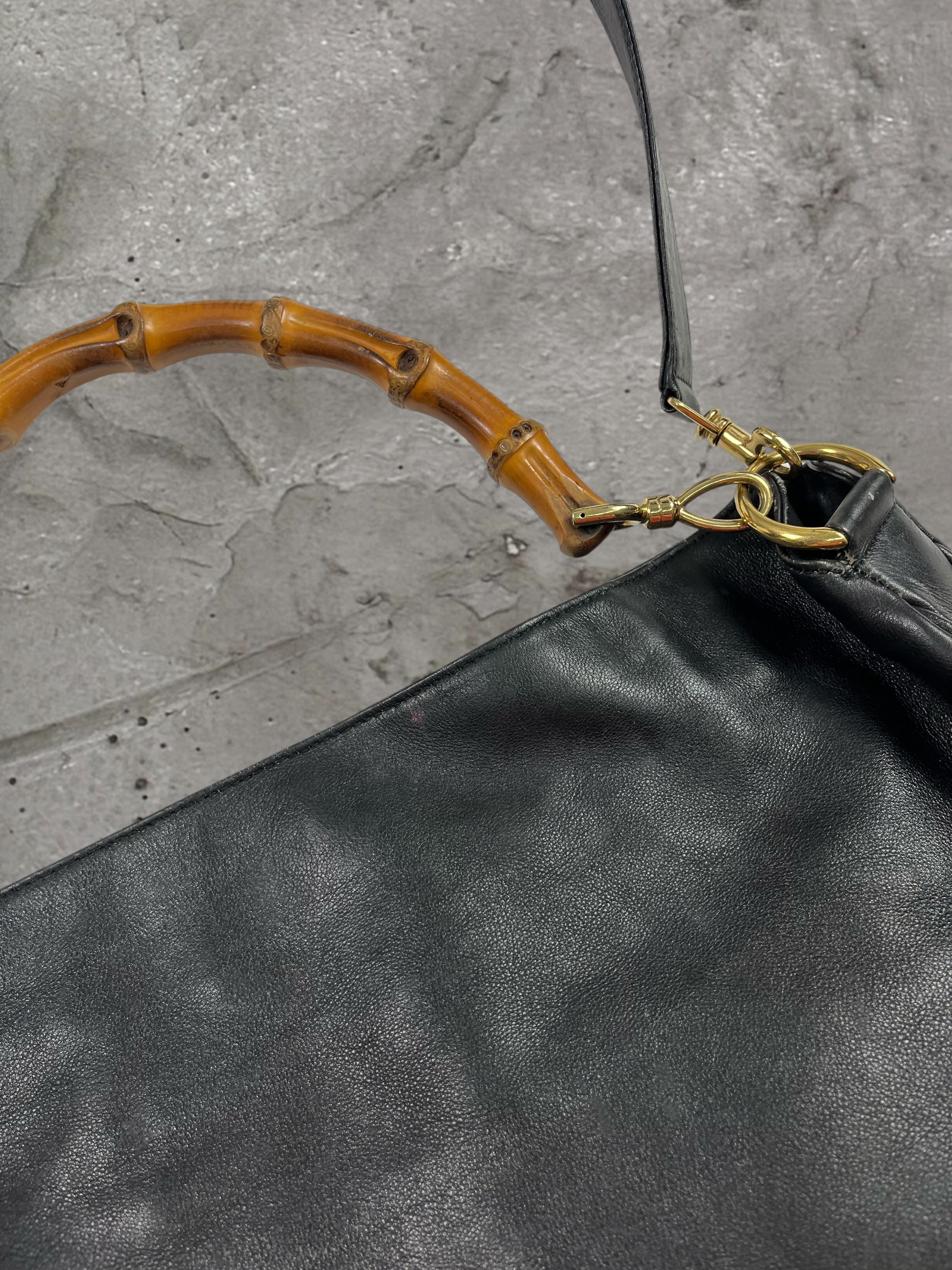 GUCCI LEATHER BAMBOO HOBO BAG